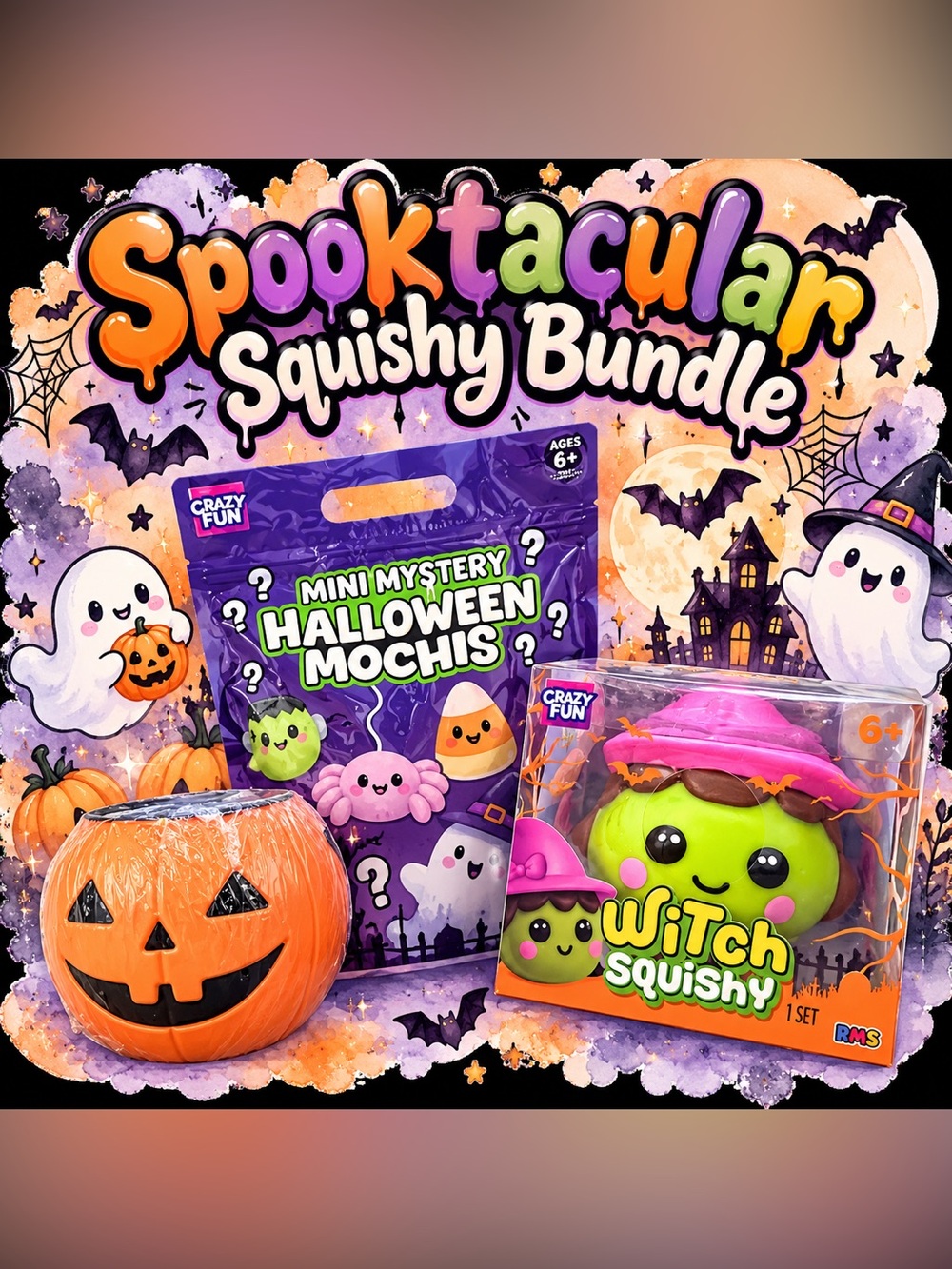 Spooktacular Squishy Halloween Bundle (51 items total + 1 Pail) NWT